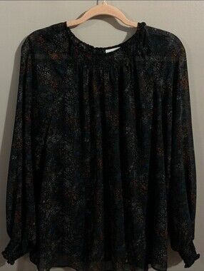 Women's Black Printed Long-Sleeve Blouse